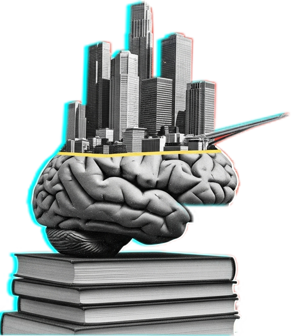 Brain over books illustration