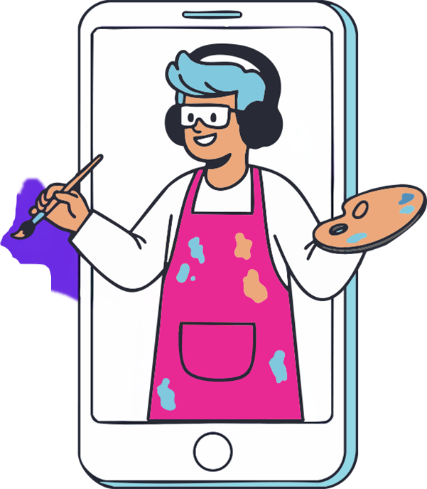 Boy artist with mobile background